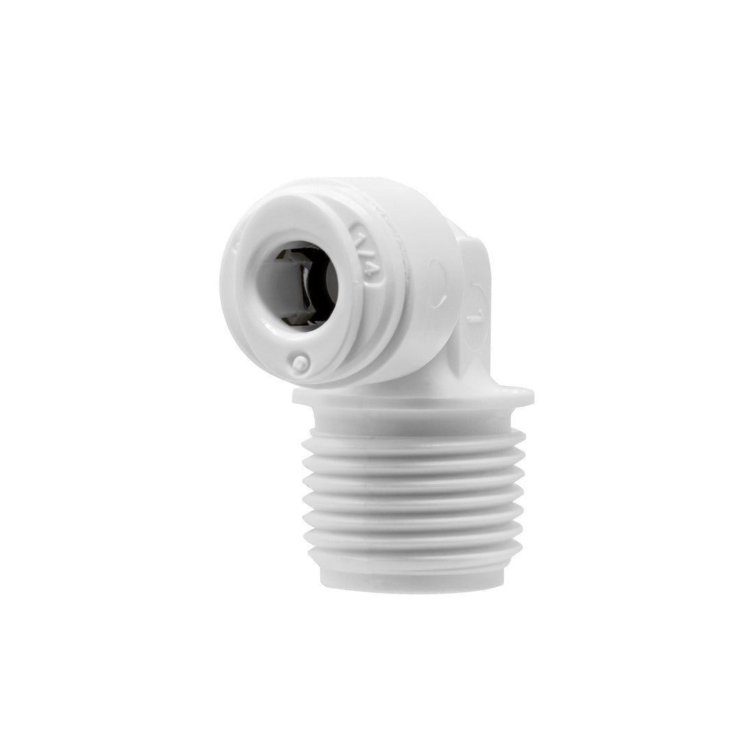 Quick Connect Male Elbow. 1/4" Quick Connect x 3/8" Male Thread. Certified by NSF.