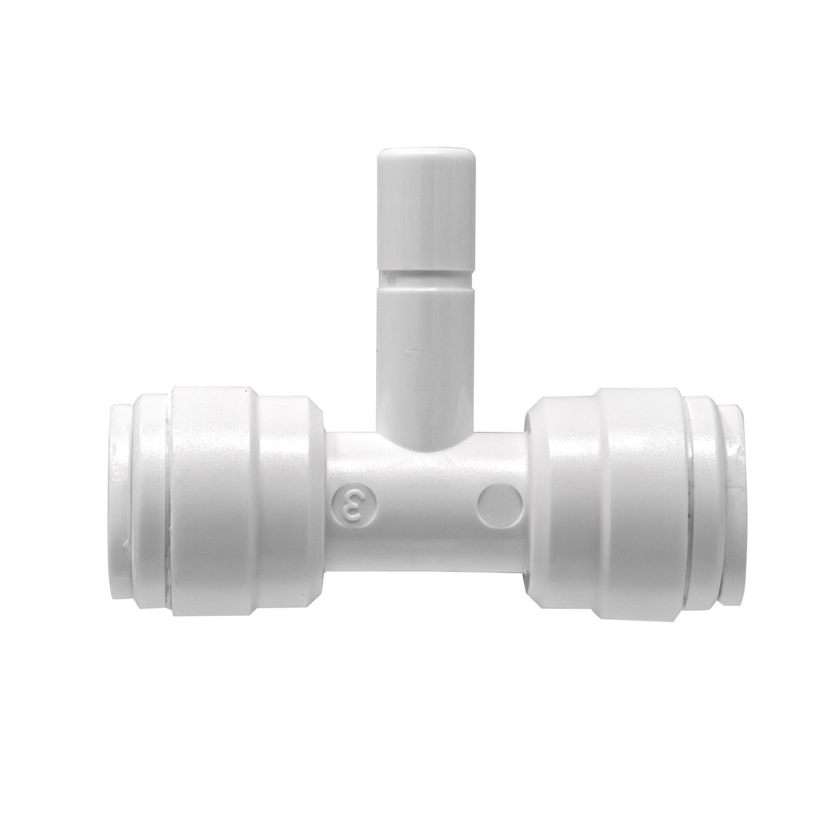 White 1/4 inch OD quick connect x 1/4 inch stem branch tee