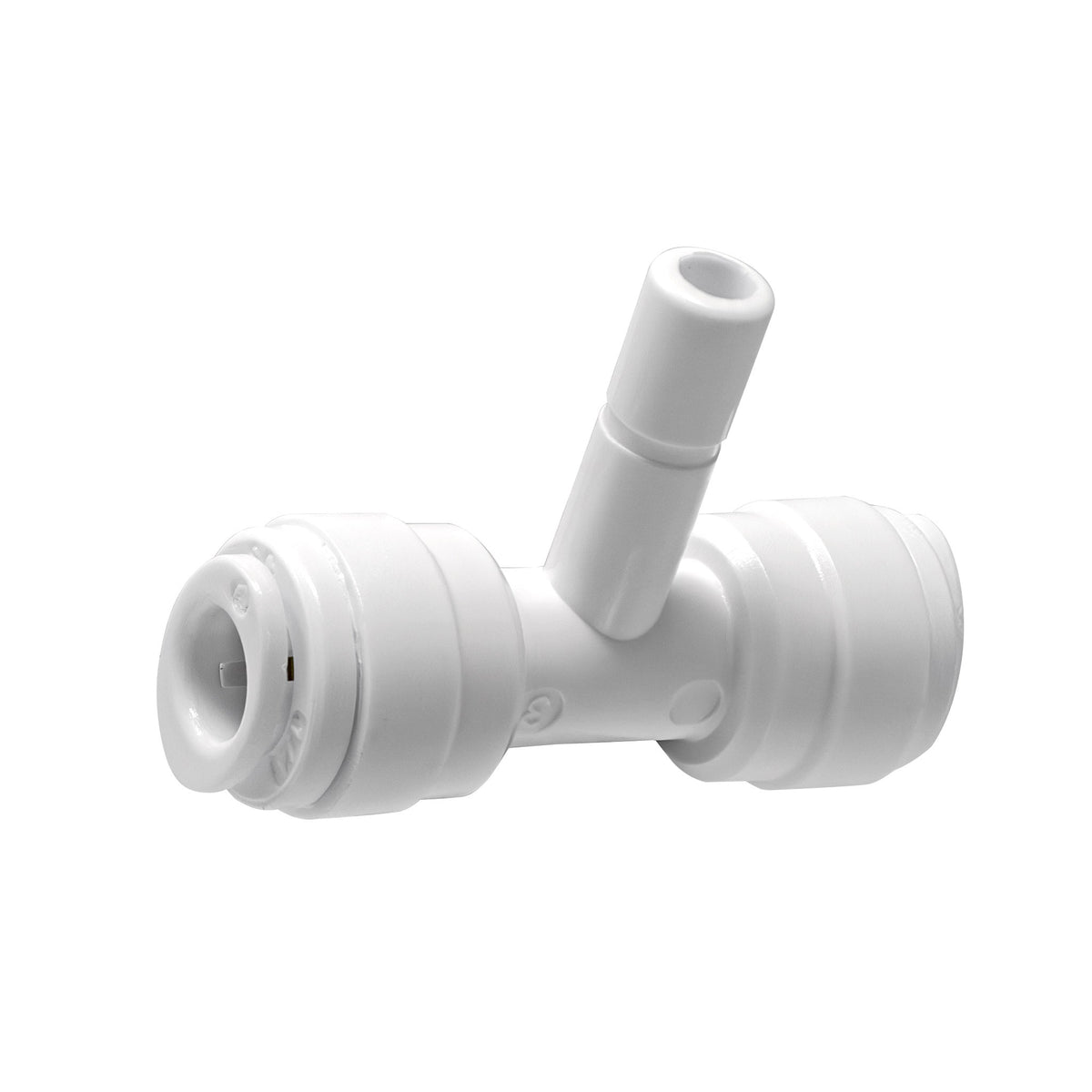 White 1/4 inch OD quick connect x 1/4 inch stem branch tee