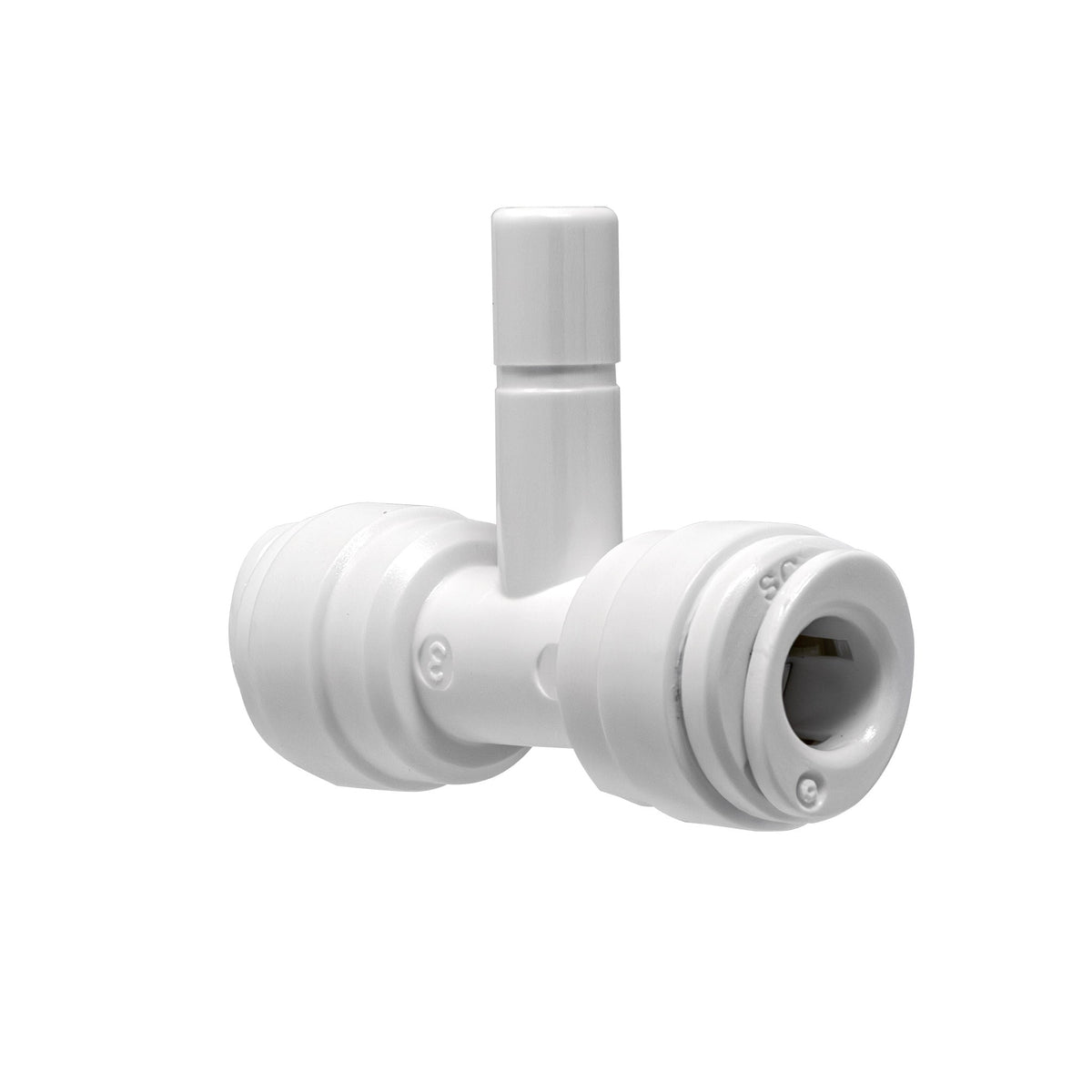 White 1/4 inch OD quick connect x 1/4 inch stem branch tee
