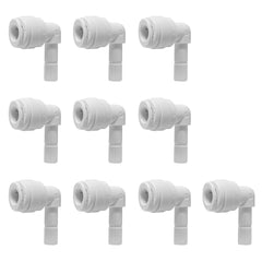 Ten white 1/4 inch OD quick connect x 1/4 inch stem elbow fittings, 10 pack