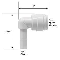 White 1/4 inch OD quick connect x 1/4 inch stem elbow fitting