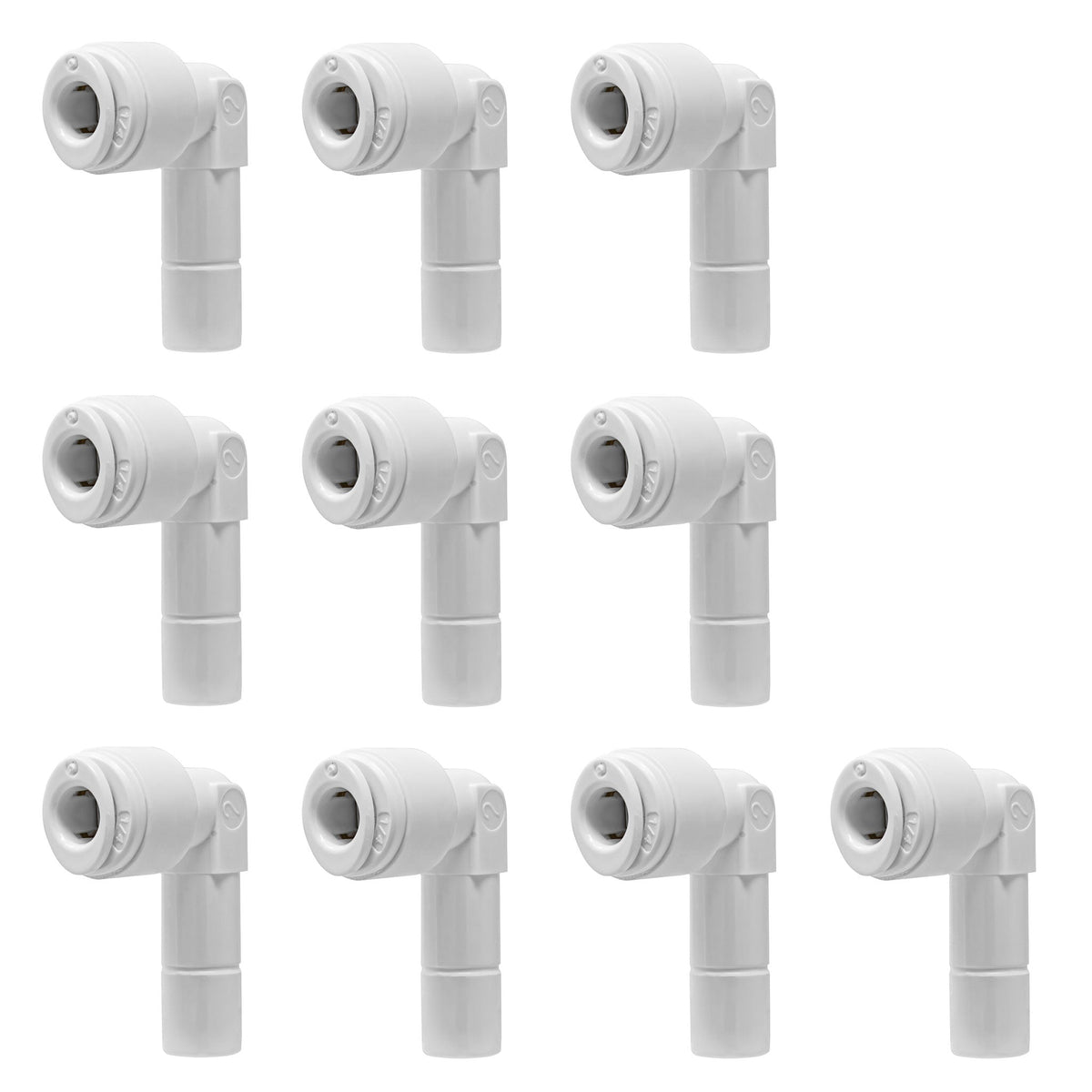 White 1/4 inch OD quick connect x 3/8 inch stem elbow fitting