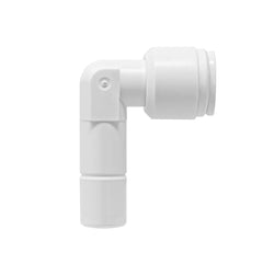 White 1/4 inch OD quick connect x 3/8 inch stem elbow fitting
