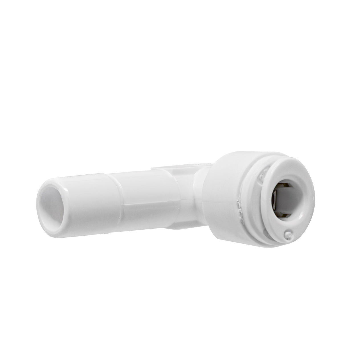 White 1/4 inch OD quick connect x 3/8 inch stem elbow fitting