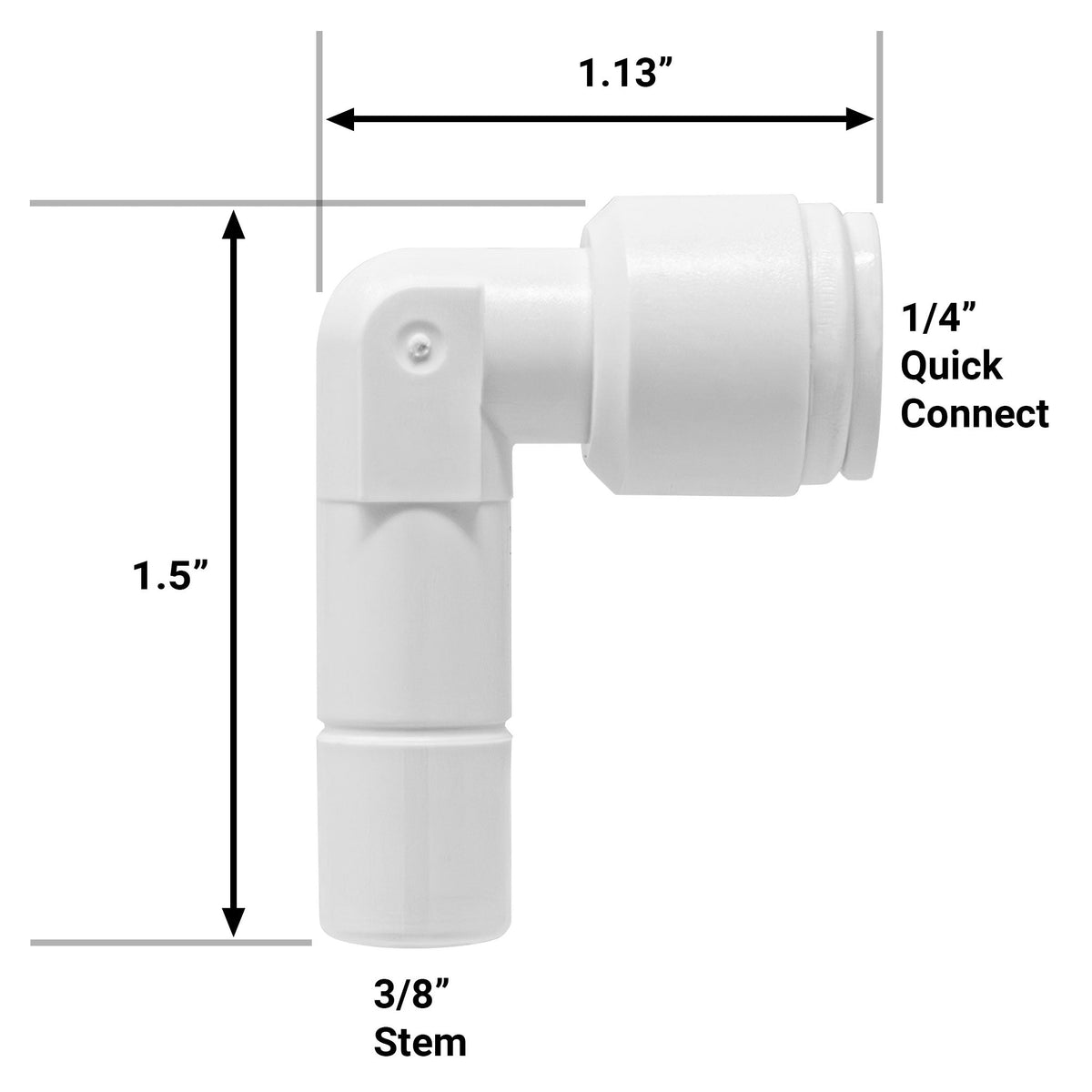 White 1/4 inch OD quick connect x 3/8 inch stem elbow fitting