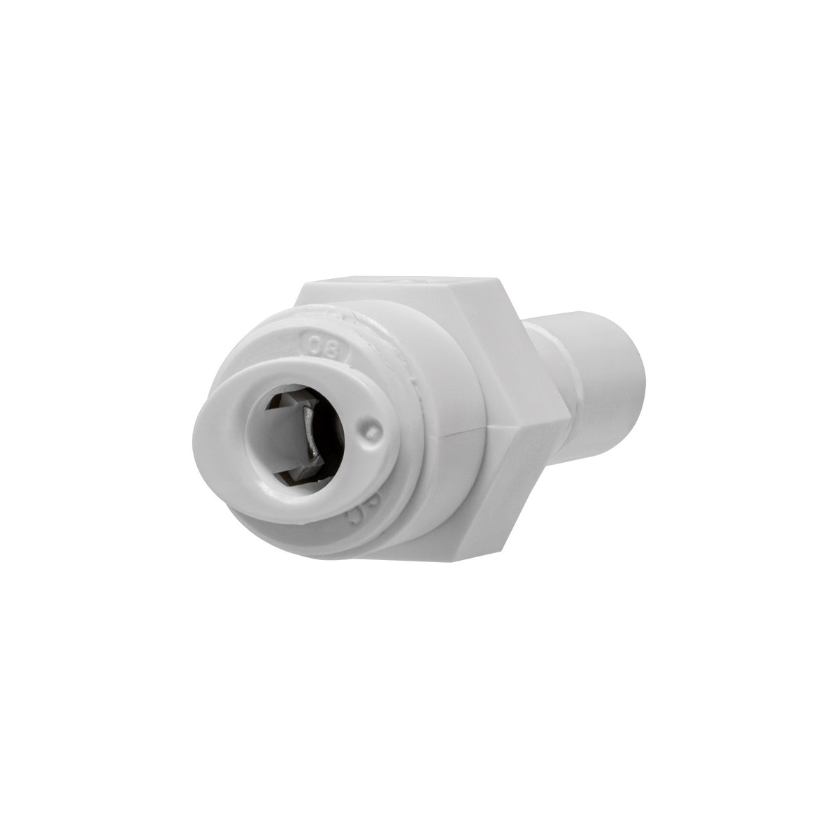 White 1/4 inch OD quick connect x 3/8 inch stem reducer