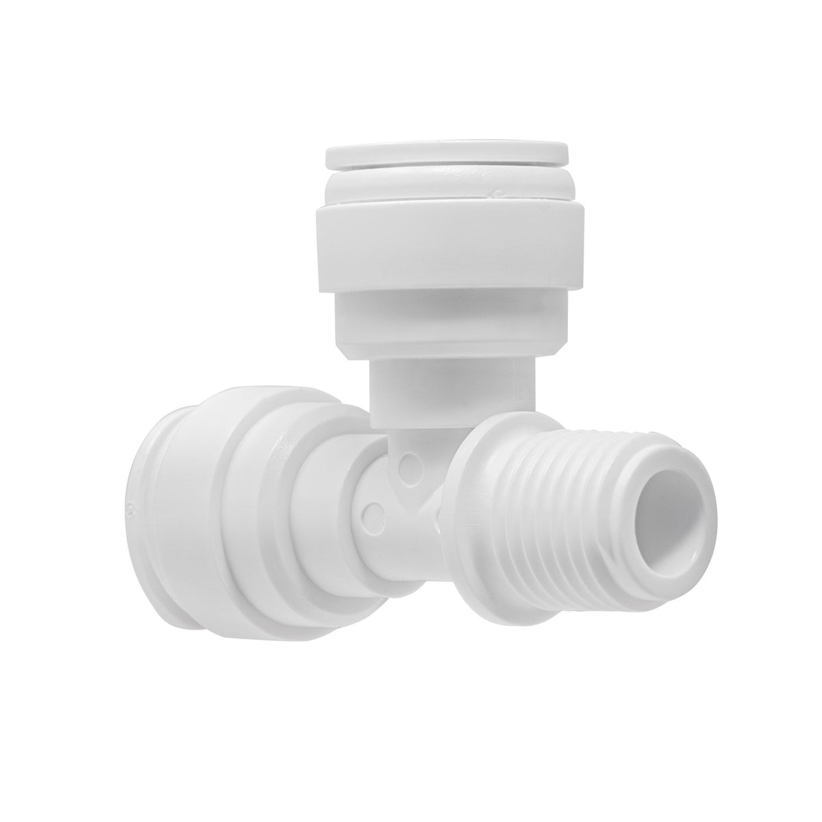 3/8 inch OD quick connect male run tee with 1/4 inch male thread, polypropylene RO fitting - view 3