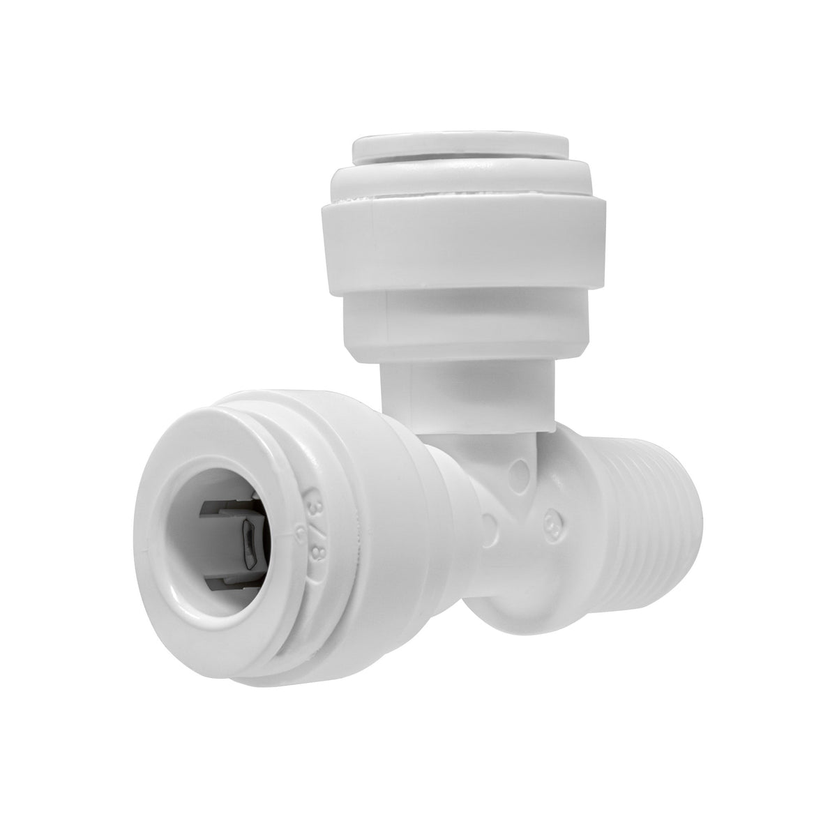 3/8 inch OD quick connect male run tee with 1/4 inch male thread, polypropylene RO fitting - view 4