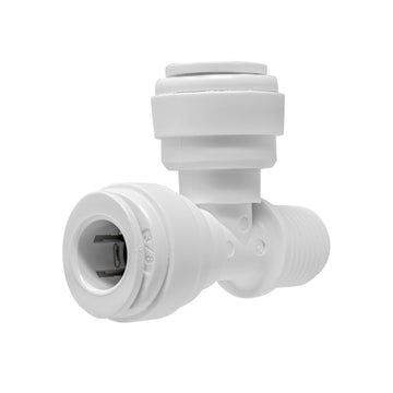 Quick connect male run tee. 3/8" quick connect x 1/4" male thread x 3/8" quick connect . Certified by NSF.