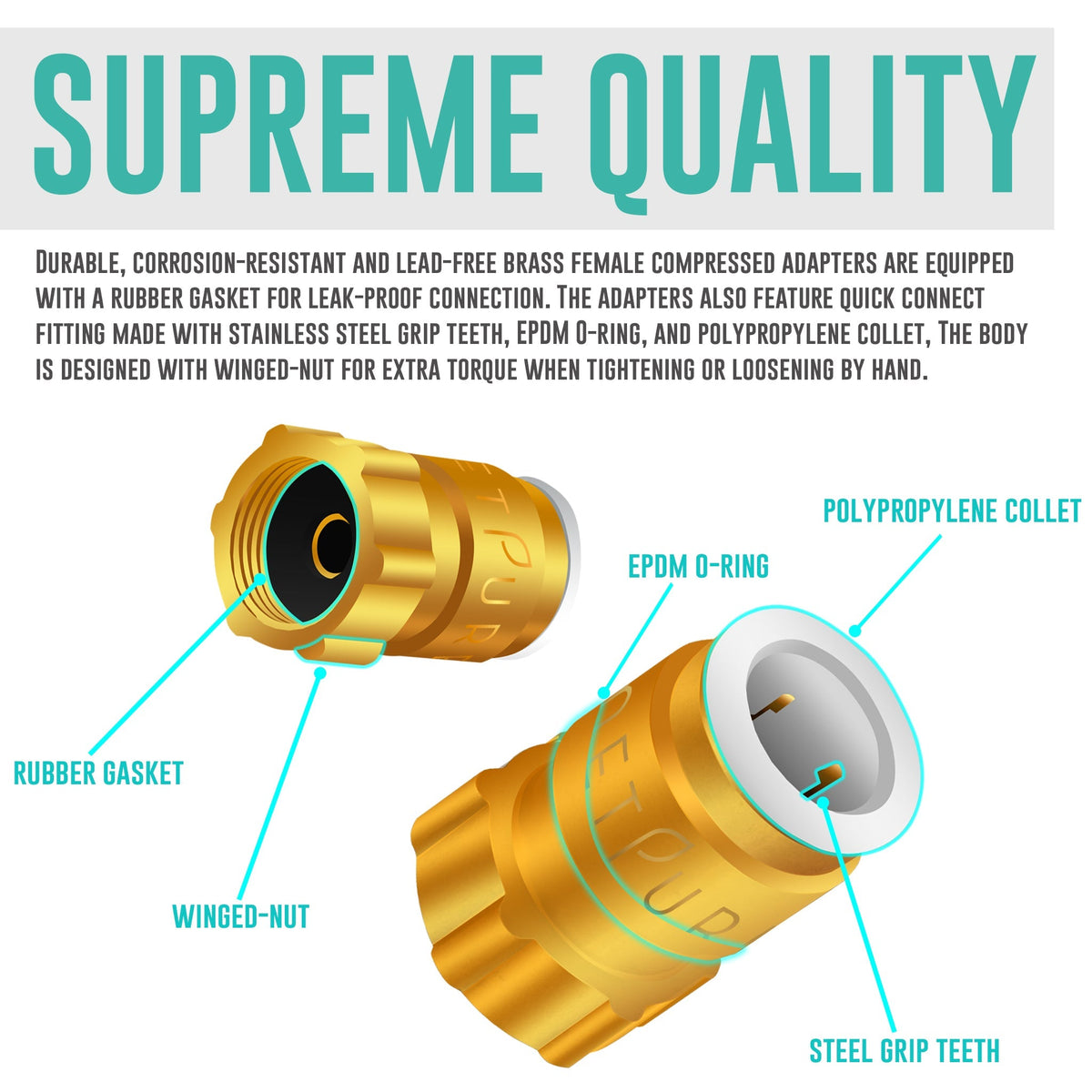 Metpure lead-free brass quick connect x female compression adapter
