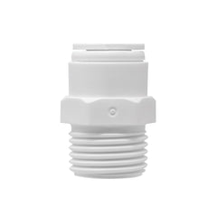 White 3/8 inch OD quick connect x 1/2 inch male thread adapter