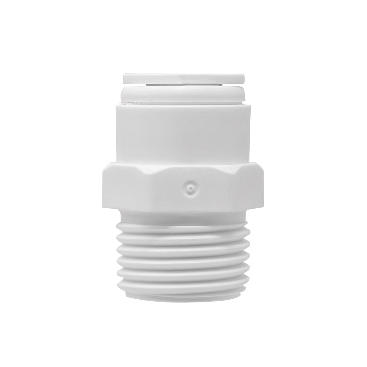 White 3/8 inch OD quick connect x 1/2 inch male thread adapter