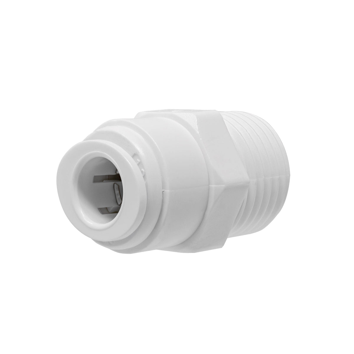 White 3/8 inch OD quick connect x 1/2 inch male thread adapter