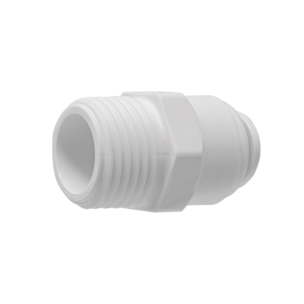 White 3/8 inch OD quick connect x 1/2 inch male thread adapter