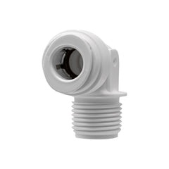 White 3/8 inch OD quick connect x 3/8 inch male thread elbow