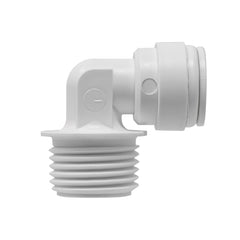 White 3/8 inch OD quick connect x 1/2 inch male thread elbow
