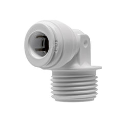 White 3/8 inch OD quick connect x 1/2 inch male thread elbow