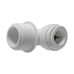 White 3/8 inch OD quick connect x 1/2 inch male thread elbow