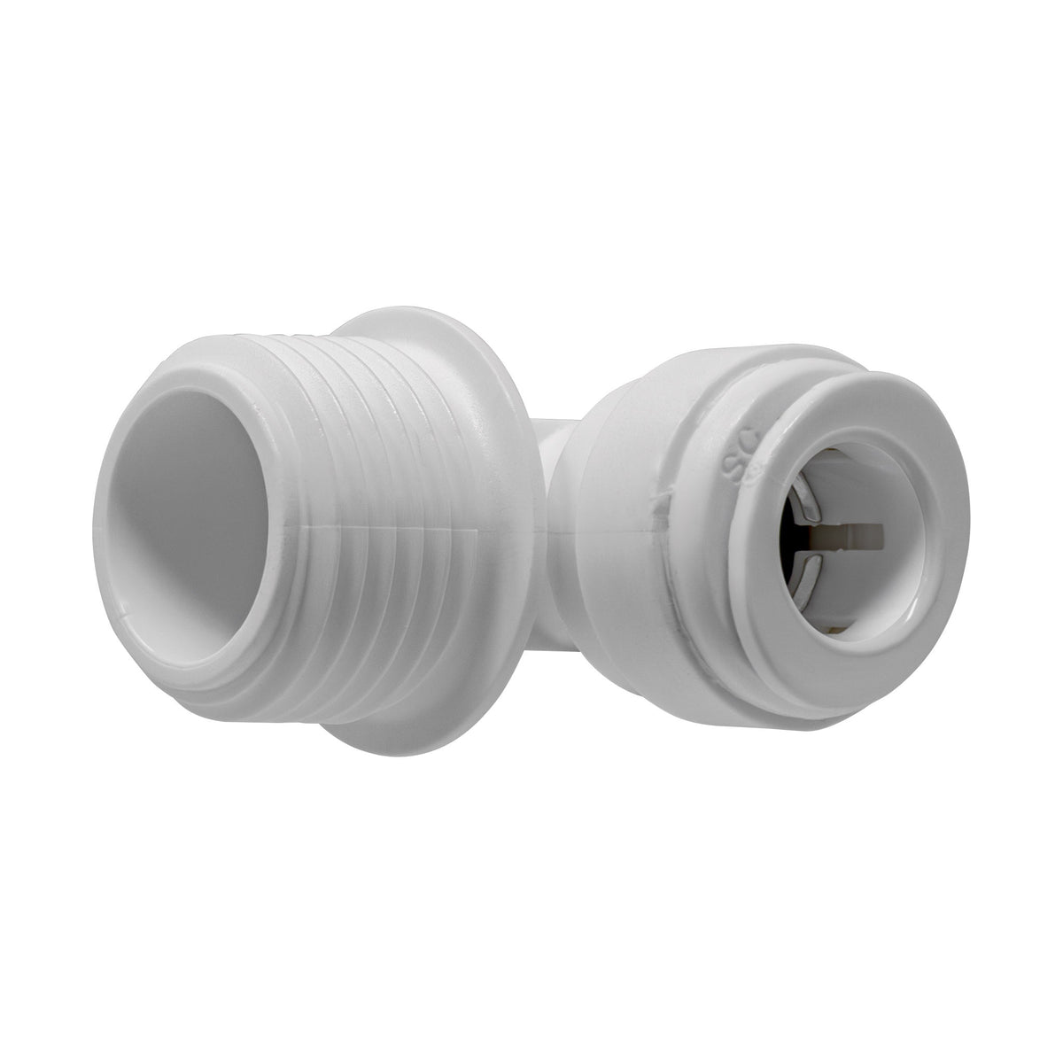White 3/8 inch OD quick connect x 1/2 inch male thread elbow