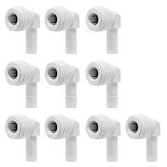 White 3/8 inch OD quick connect x 3/8 inch stem elbow fitting
