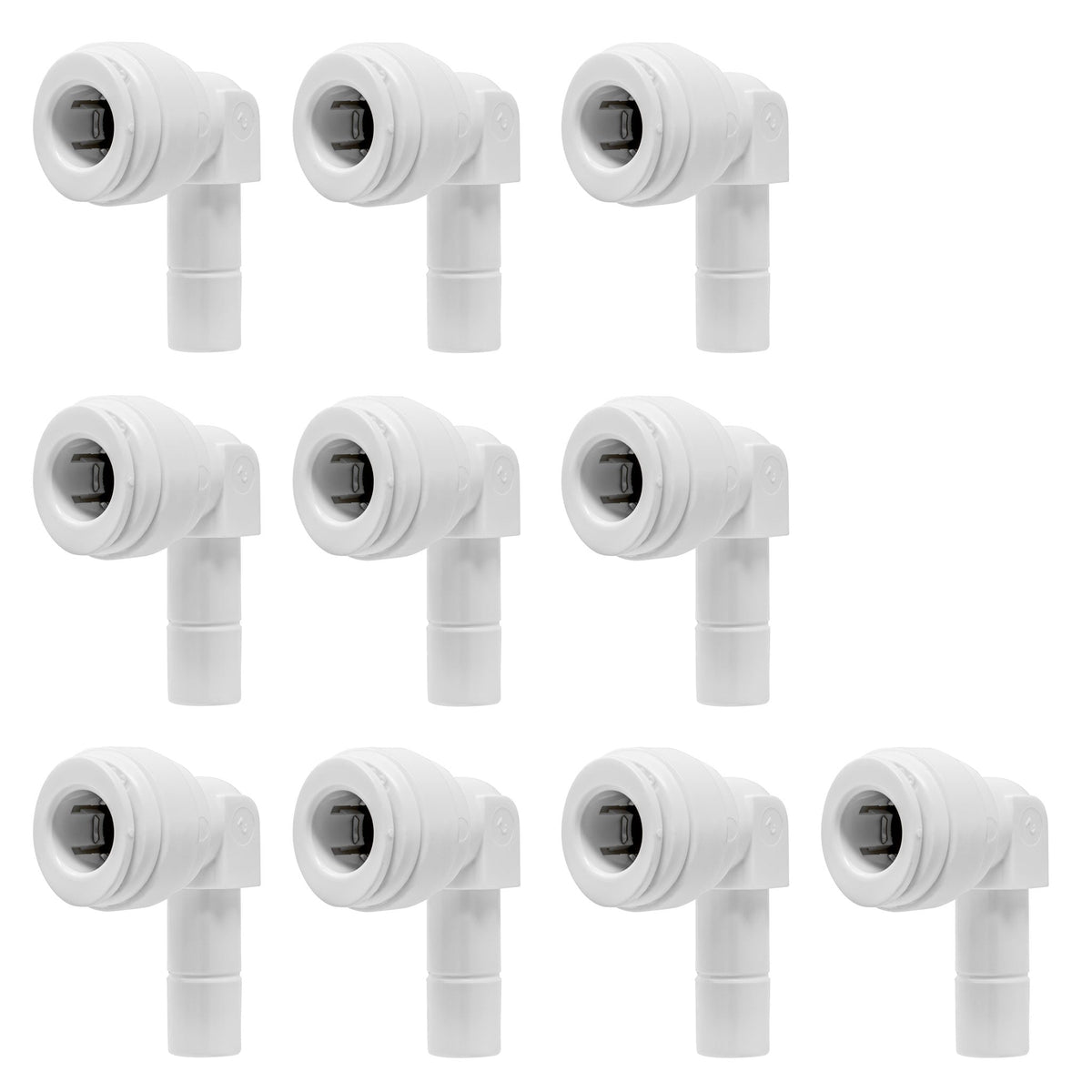 White 3/8 inch OD quick connect x 3/8 inch stem elbow fitting