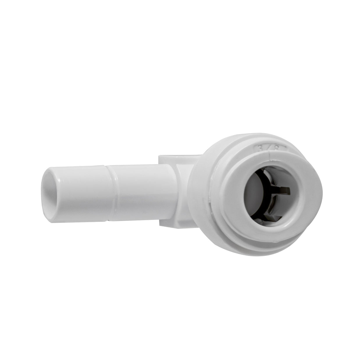 White 3/8 inch OD quick connect x 3/8 inch stem elbow fitting