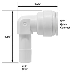 White 3/8 inch OD quick connect x 3/8 inch stem elbow fitting