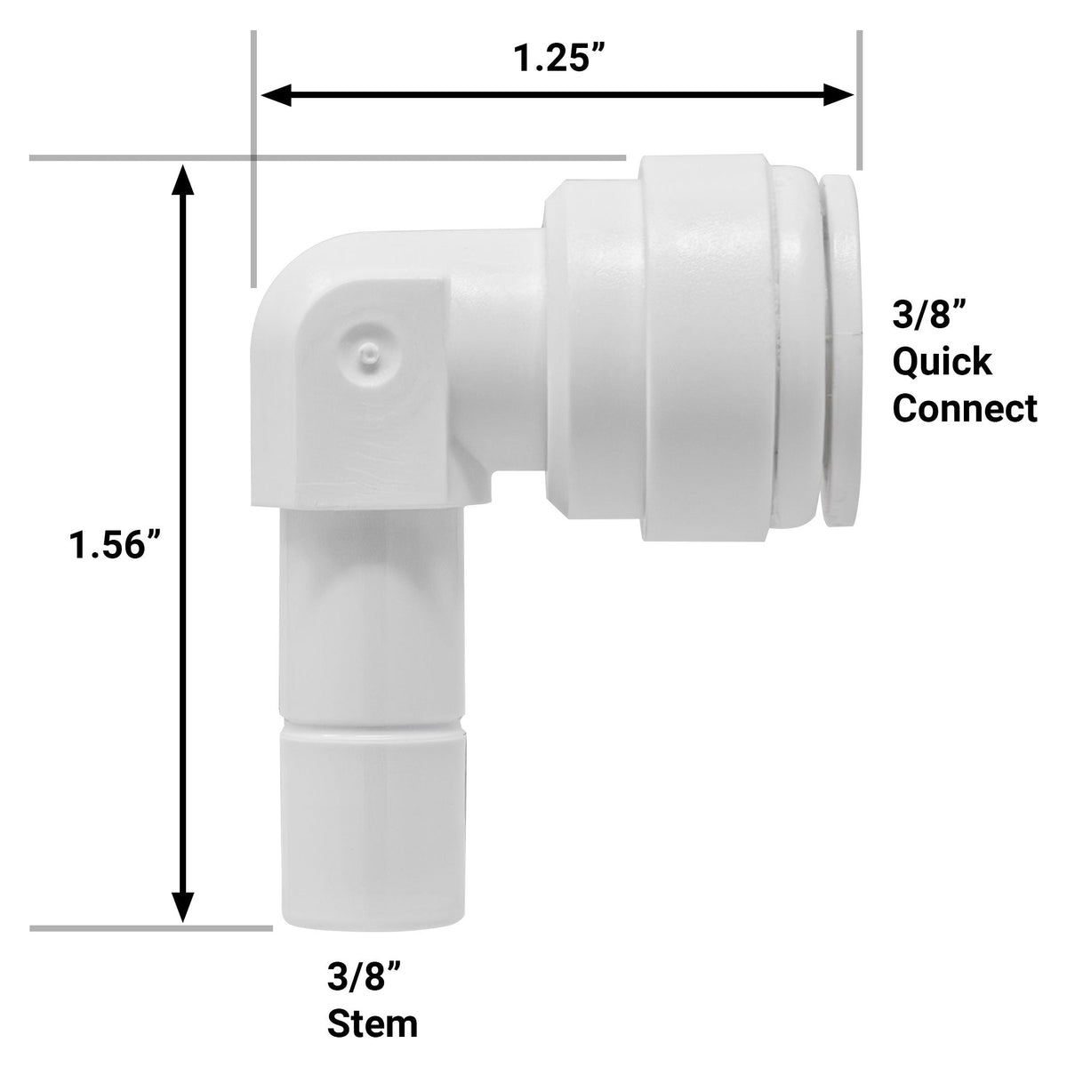 White 3/8 inch OD quick connect x 3/8 inch stem elbow fitting