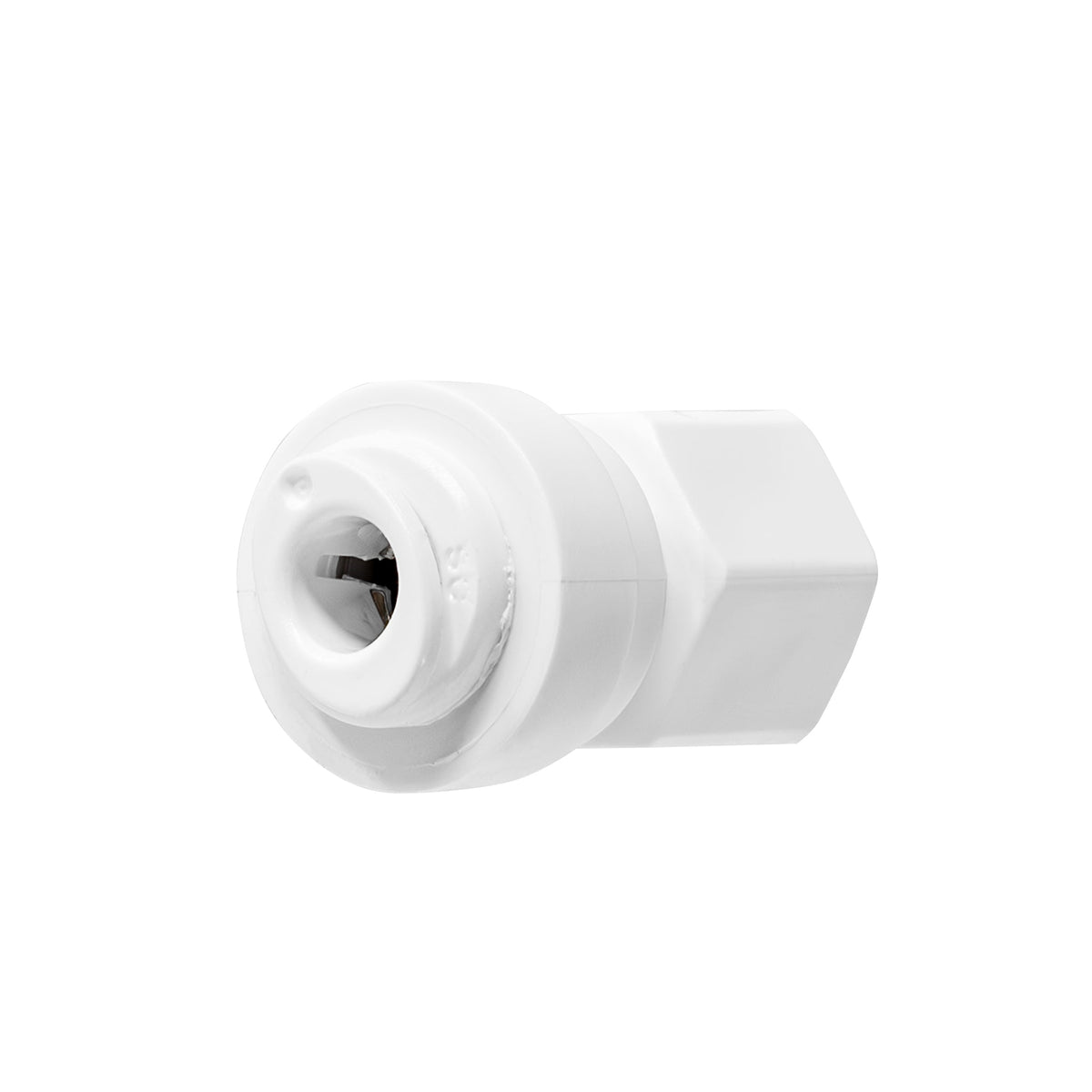 White 1/4 inch OD quick connect x 7/16 inch female faucet adapter fitting