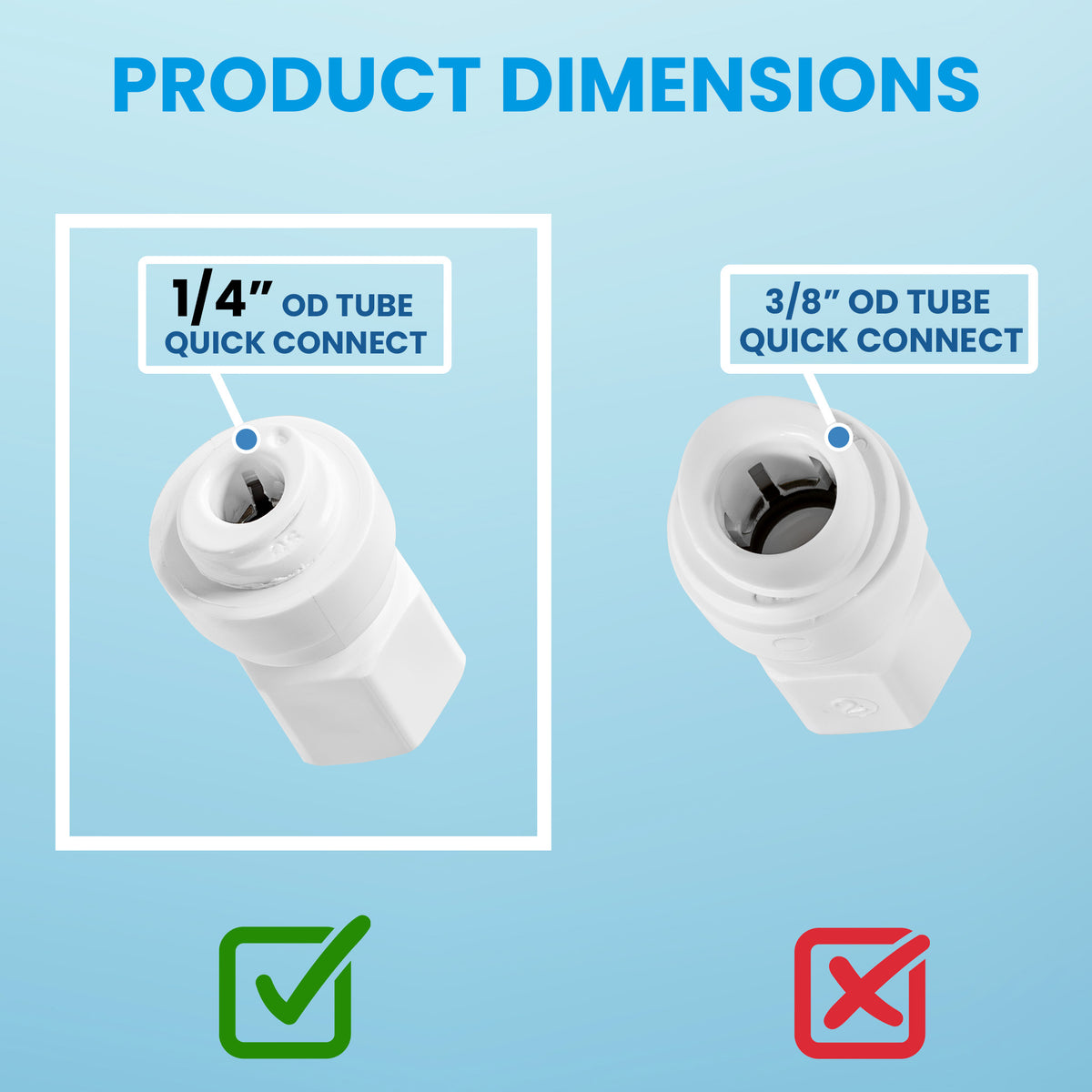 White 1/4 inch OD quick connect x 7/16 inch female faucet adapter fitting