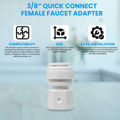 White 3/8 inch OD quick connect x 7/16 inch female faucet adapter fitting