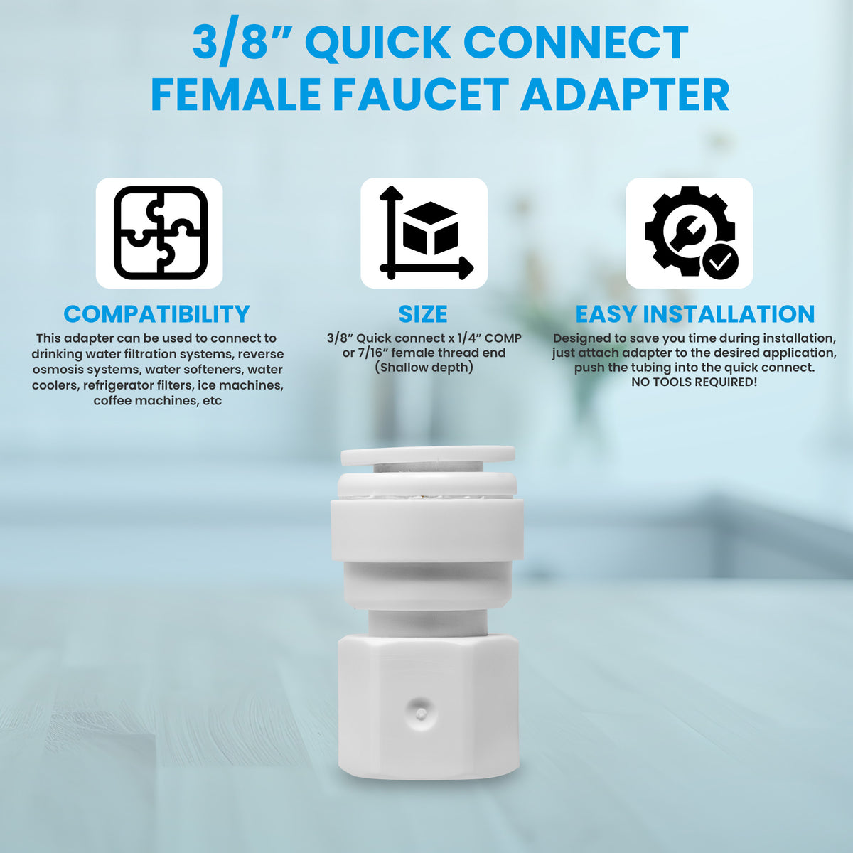 White 3/8 inch OD quick connect x 7/16 inch female faucet adapter fitting