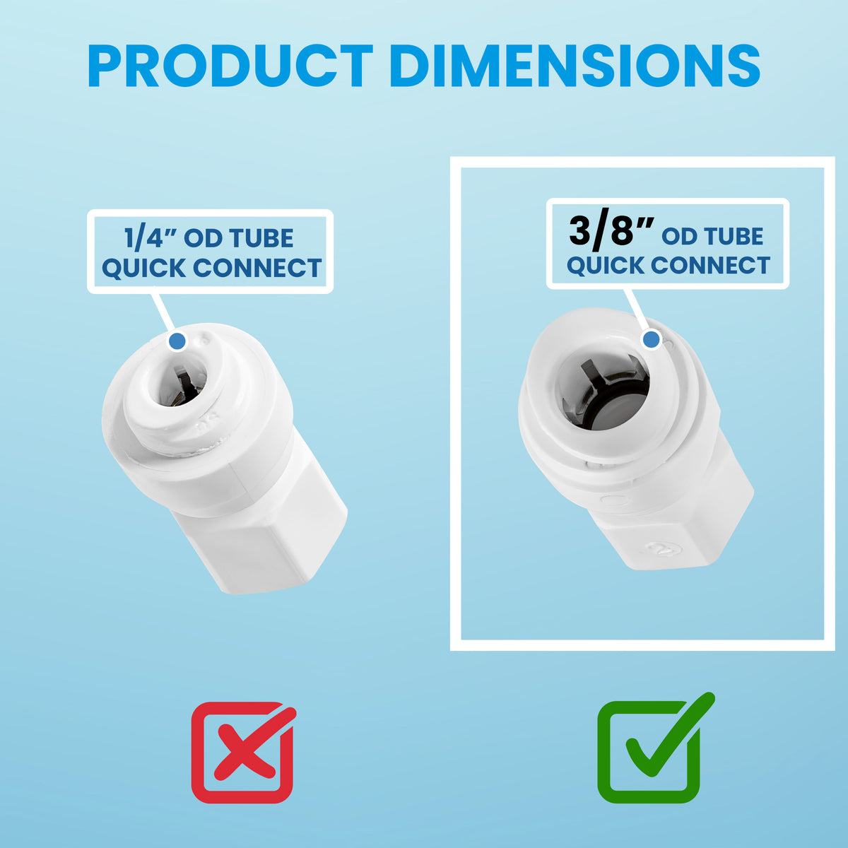 White 3/8 inch OD quick connect x 7/16 inch female faucet adapter fitting