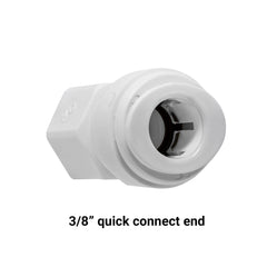White 3/8 inch OD quick connect x 7/16 inch female faucet adapter fitting