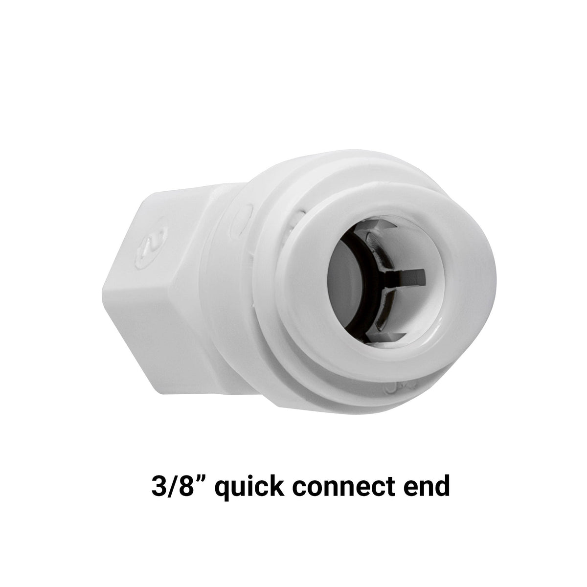 White 3/8 inch OD quick connect x 7/16 inch female faucet adapter fitting