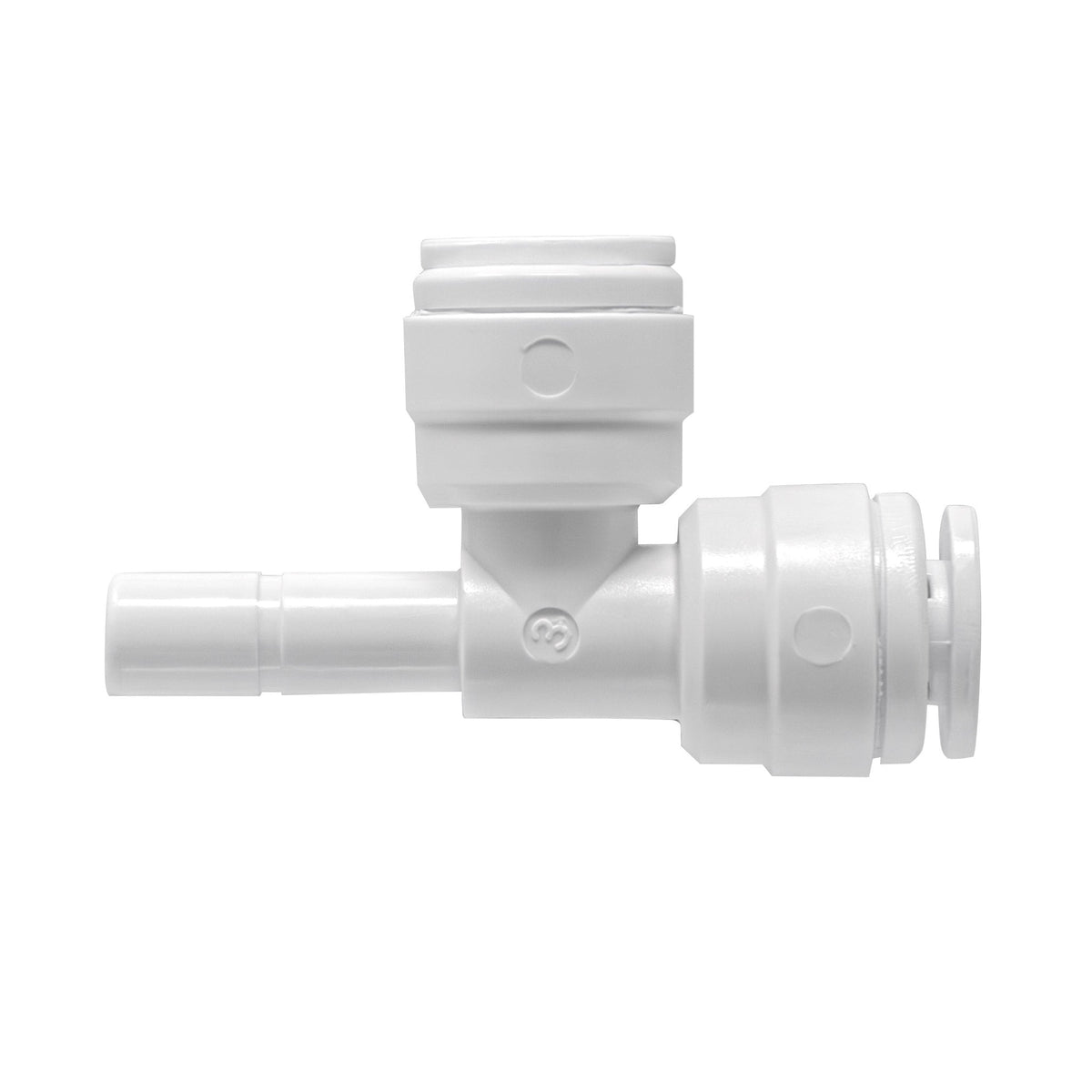 White 1/4 inch OD quick connect x 1/4 inch stem run tee