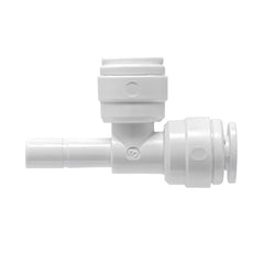 White 1/4 inch OD quick connect x 1/4 inch stem run tee