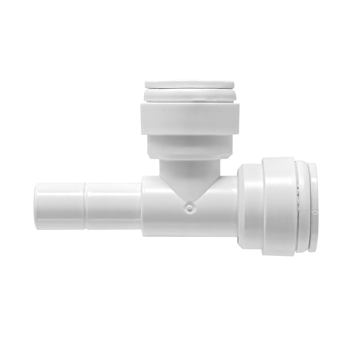 White 3/8 inch OD quick connect x 3/8 inch stem run tee
