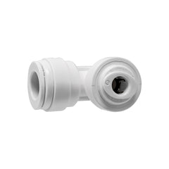 White 1/4 inch OD x 3/8 inch OD quick connect reducing union elbow