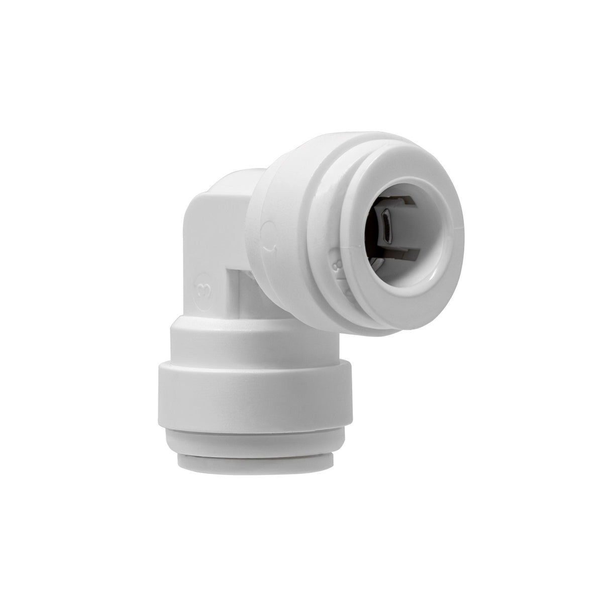 White 3/8 inch OD x 3/8 inch OD quick connect union elbow