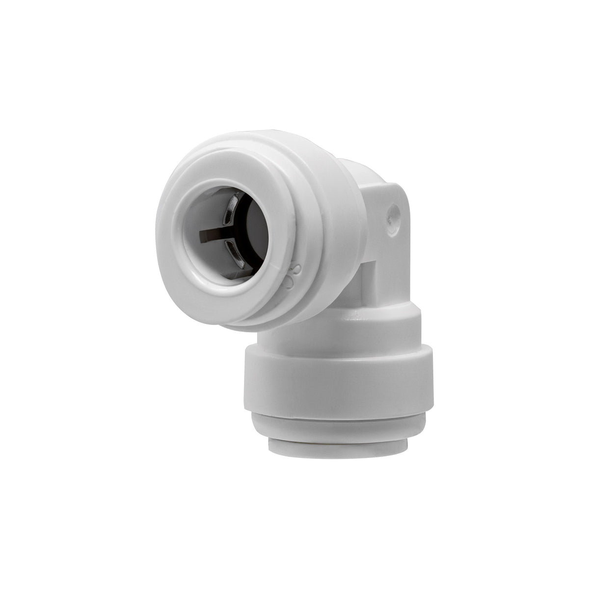 White 3/8 inch OD x 3/8 inch OD quick connect union elbow