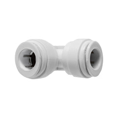 White 3/8 inch OD x 3/8 inch OD quick connect union elbow