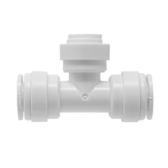 White 3/8 inch OD x 3/8 inch OD x 1/4 inch OD quick connect reducing union tee