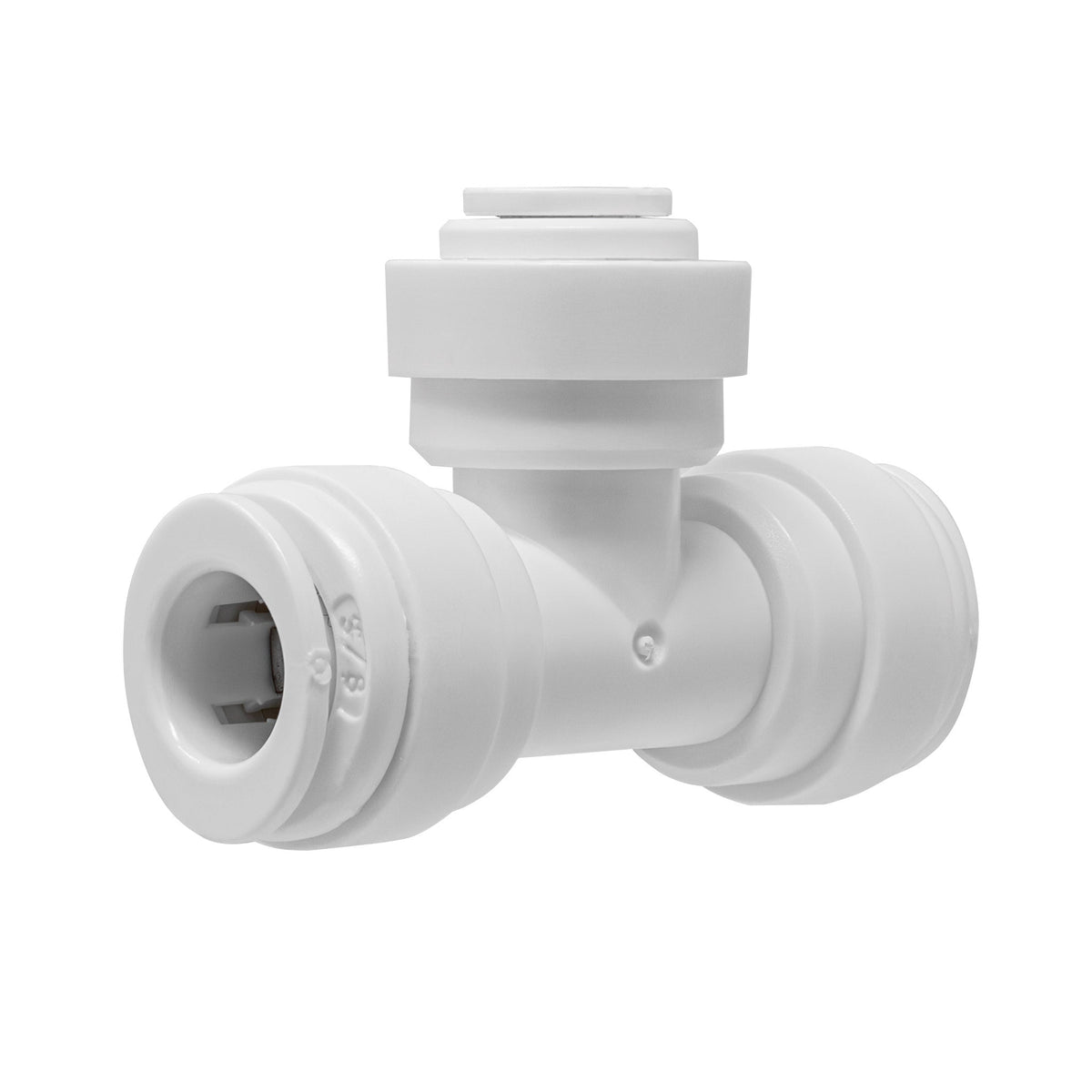 White 3/8 inch OD x 3/8 inch OD x 1/4 inch OD quick connect reducing union tee