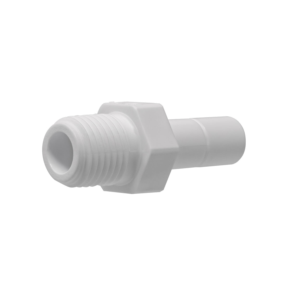 White 3/8 inch stem x 1/4 inch male thread adapter