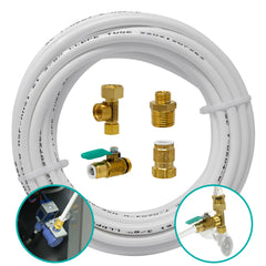 Metpure 3/8 inch OD ice maker and refrigerator water line kit with 25 ft tubing, brass adapter tee and shut-off valve