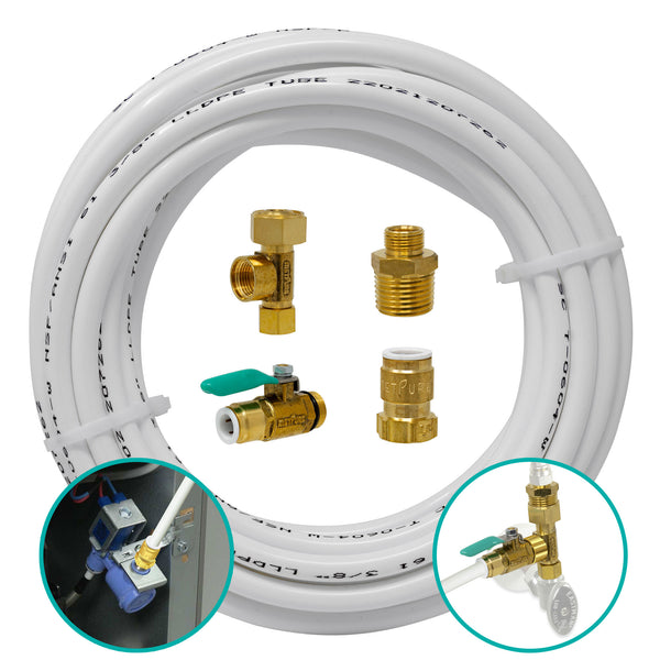 Metpure 3/8 inch OD ice maker and refrigerator water line kit with 25 ft tubing, brass adapter tee and shut-off valve