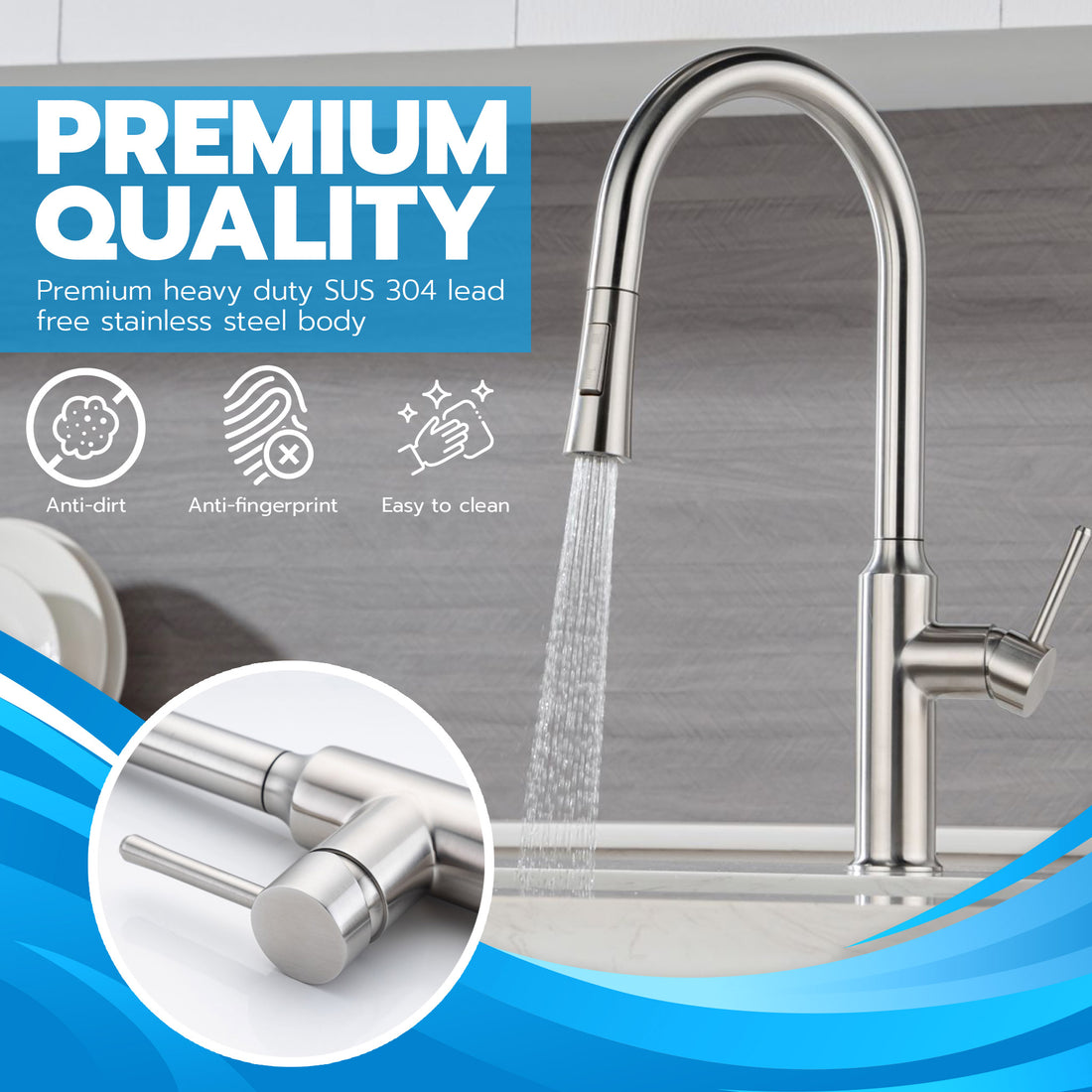 Metpure Euro Style Stainless Steel Kitchen Faucet