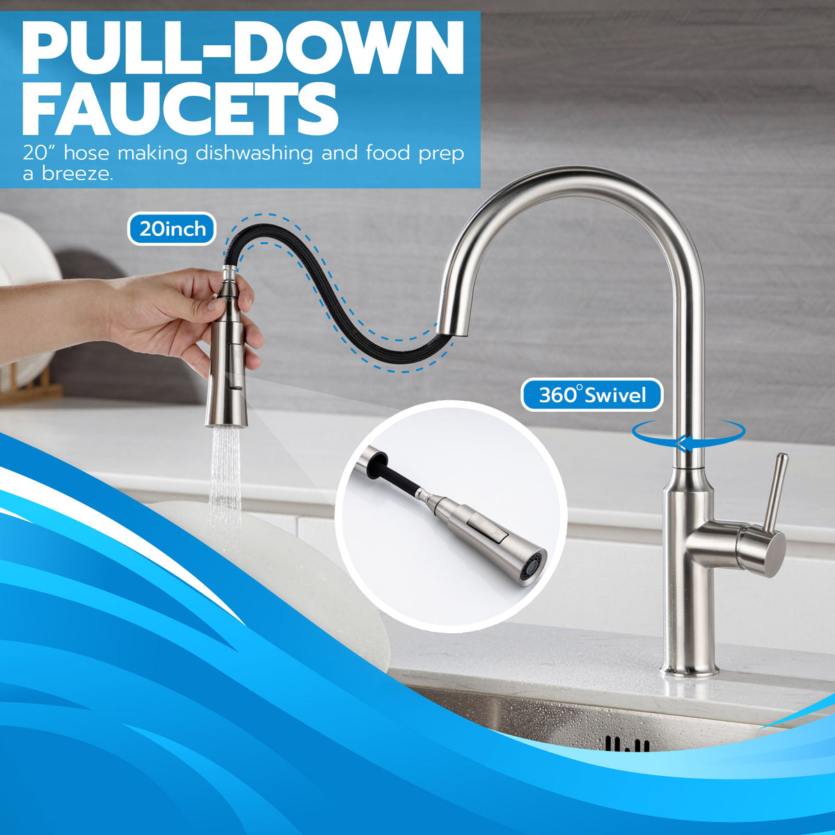 Metpure euro style stainless steel pull-down kitchen faucet